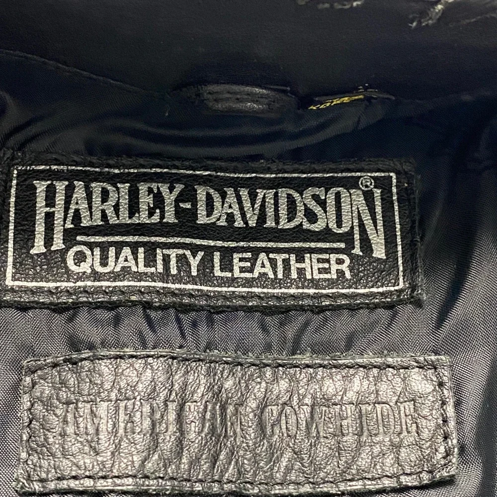 HARLEY DAVIDSON Womens XS Black Leather Vest‎ Fringe Biker Chick Motorcycle